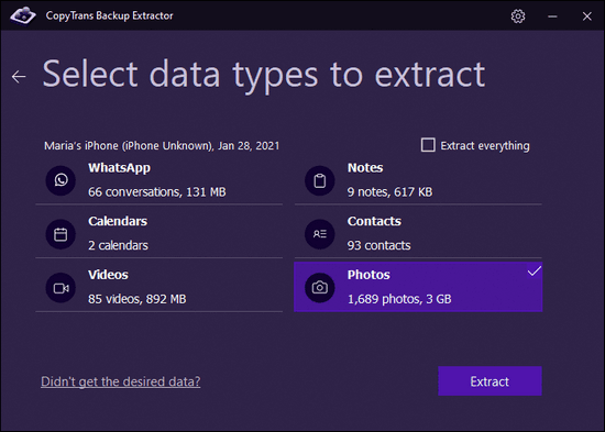How to retrieve deleted photos from iPhone backup with CopyTrans Backup Extractor