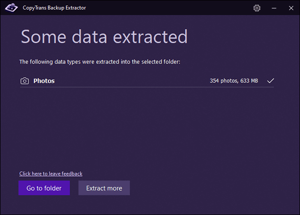 CopyTrans Backup Extractor finished data extraction