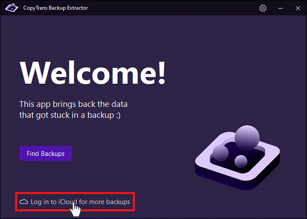 Log in to iCloud with CopyTrans Backup Extractor