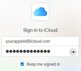 iCloud sign in page