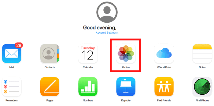 Click on Photos icon in iCloud