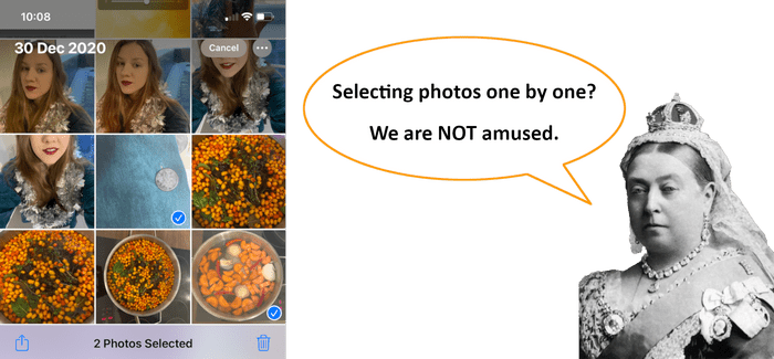 Selecting photos one by one on iPhone