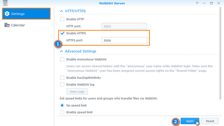 Enable https for synology calendar