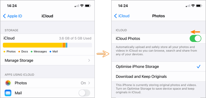 remove photos from iPhone by disabling iCloud