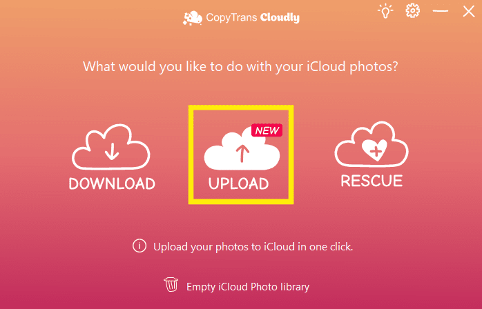 CopyTrans Cloudly upload button