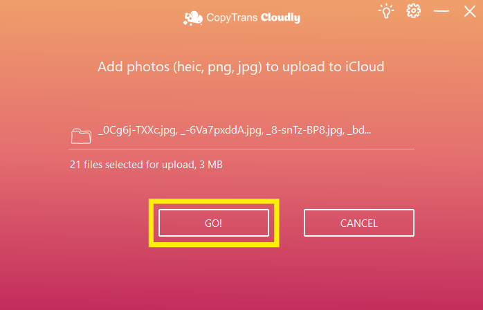 CopyTrans Cloudly upload confirmation
