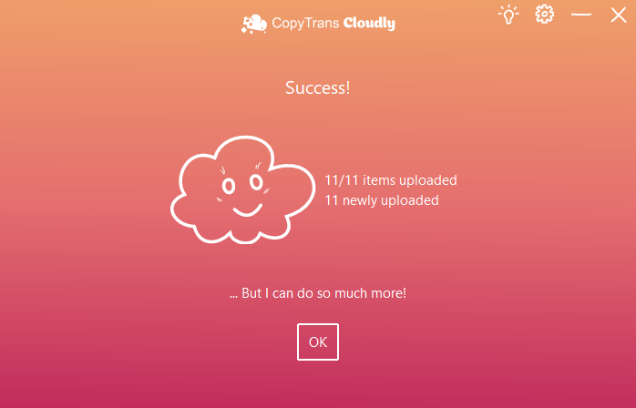 CopyTrans Cloudly upload success