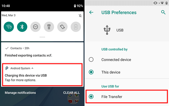 Changing USB prefrences to transfer files