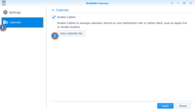 Enable CalDav for synology calendar