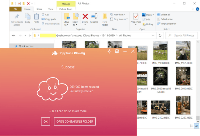 Photos recovered with CopyTrans Cloudly