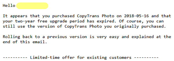 CopyTrans expired license email