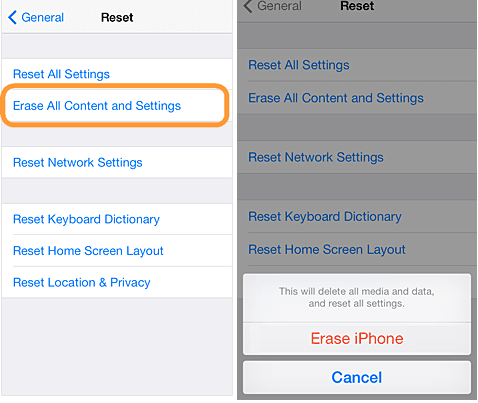 Erase all content and settings on the iPhone