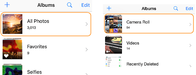 cameara roll vs all photos on iphone