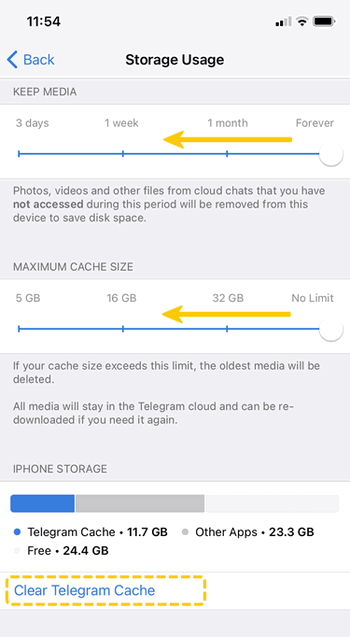 Clear telegram cache files and reduce the cache size