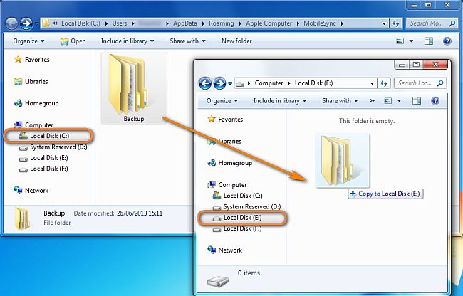 change itunes backup folder windows 10
