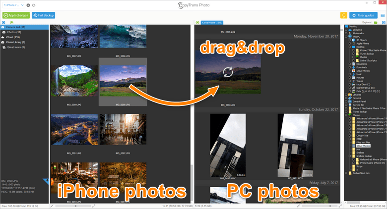 Drag and drop photos in CopyTrans Photo