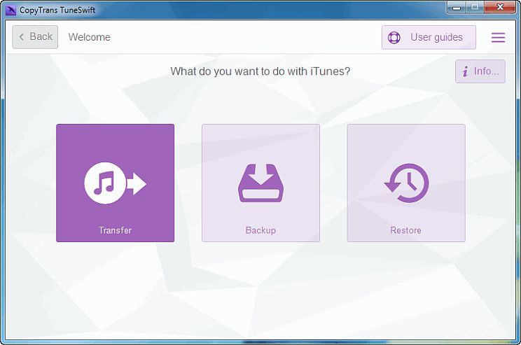 transfer button in copytrans tuneswift