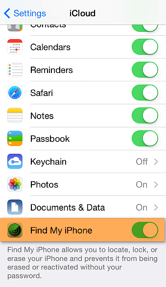 Disable find my iphone open iCloud settings