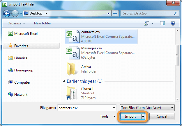 opening csv file in excel