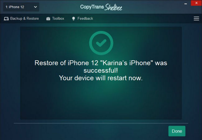 How to restore contacts on iPhone – result