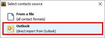 Select Outlook button to transfer Outlook contacts to iPhone