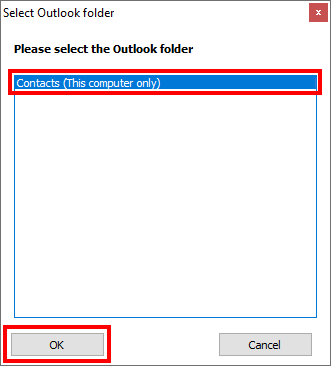 Select Outlook contacts folder