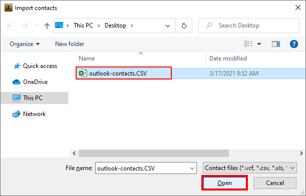 Select CSV file with CopyTrans Contacts