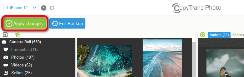 Apply changes button in CopyTrans Photo
