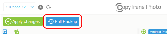 CopyTrans Photo full backup button