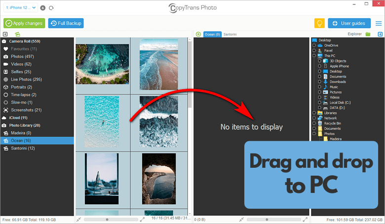 Drag and drop photos from iPhone to PC using CopyTrans Photo