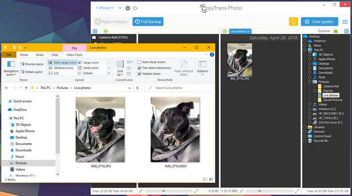 Importing live photos from iPhone to PC with CopyTrans Photo
