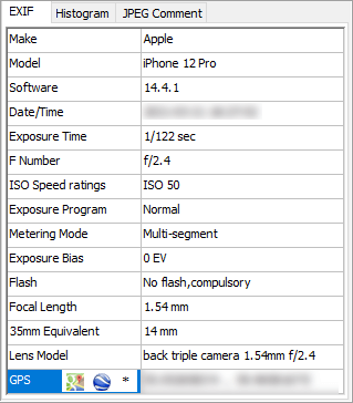 EXIF data window