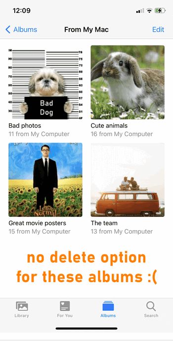 Can't delete photo albums From My Mac from iPhone