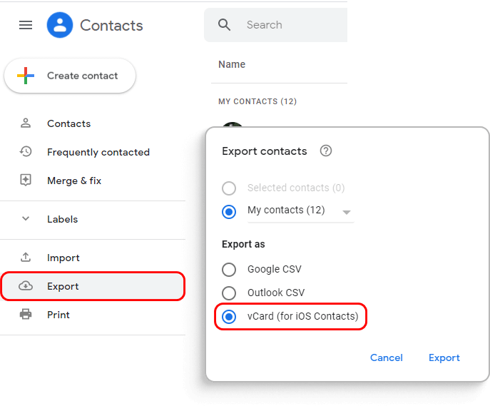 Export Google Contacts to PC