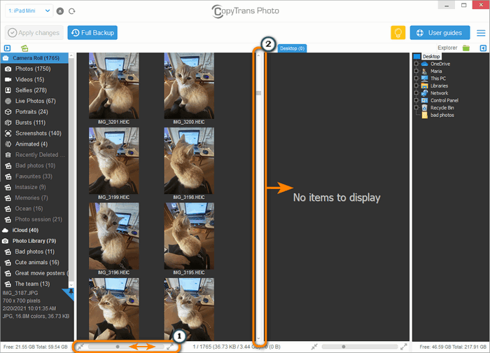 Scale iPad photos in CopyTrans Photo interface