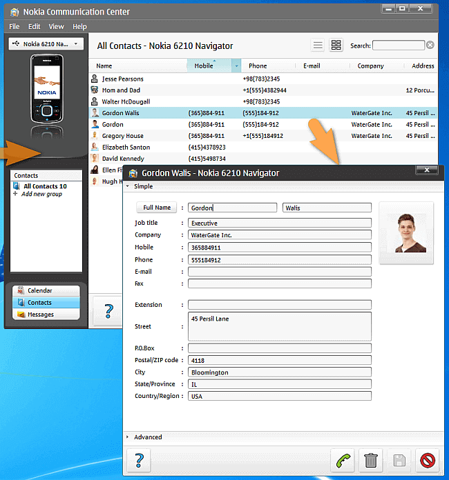 drag and drop vcard from pc to nokia communication center