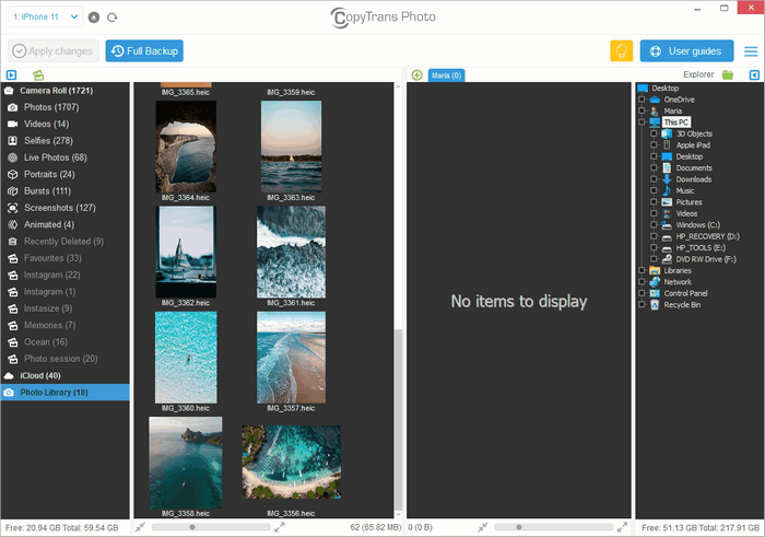 iPhone photos in CopyTrans Photo interface