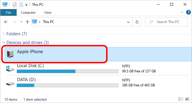 iPhone in Windows Explorer