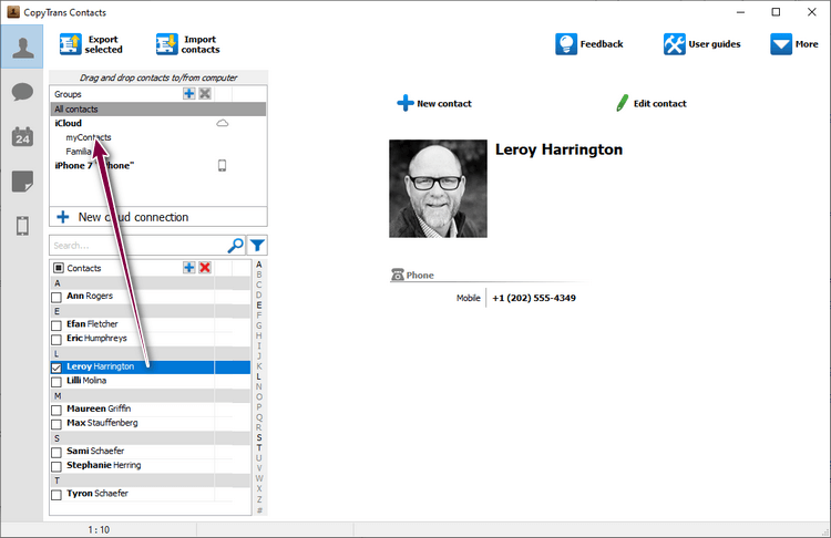 Add contact to a new group of contacts