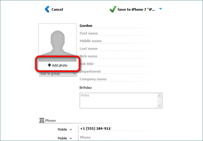 Add photo to a contact with CopyTrans Contacts