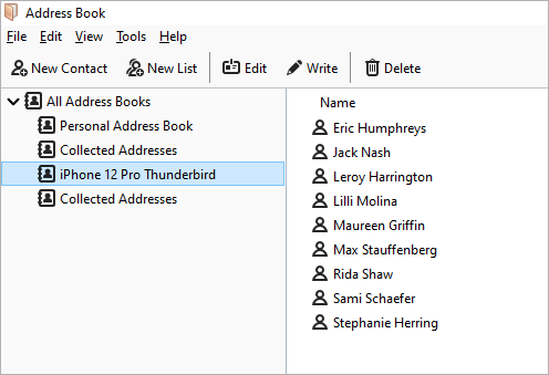 iPhone contacts exported to Thunderbird