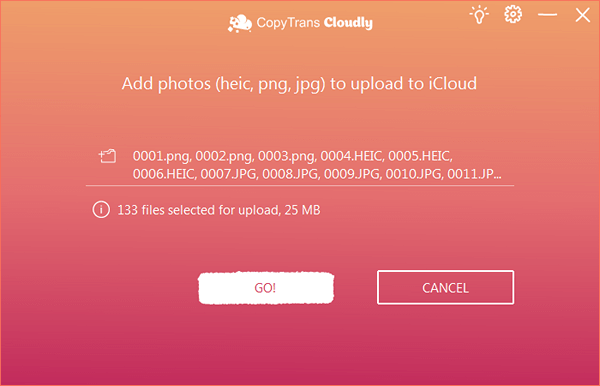 Selecting images to upload to iCloud using CopyTrans Cloudly