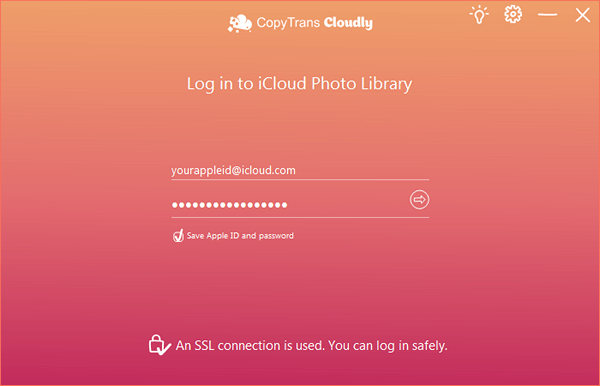 CopyTrans Cloudly iCloud login interface