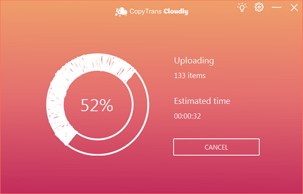 CopyTrans Cloudly uploading process