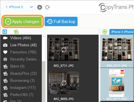 Click Apply changes to finish recovering photos from a stolen iPhone