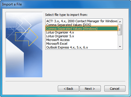 Comma separating values while importing contacts to Outlook