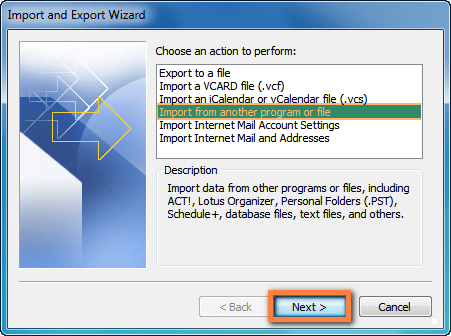 Import contacts to Outlook from another program or file