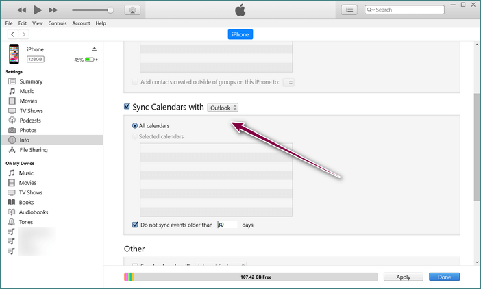 All iPhone calendars sync with Outlook