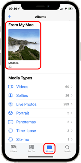 From My Mac section of iPhone Photos app
