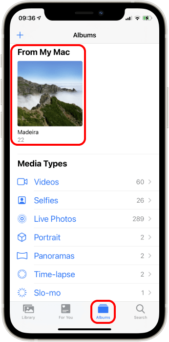 From My Mac section in iPhone Photos app